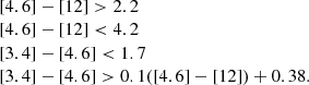 $$ \begin{aligned} \begin{array}{ll} {[4.6]}-[12] > 2.2\\ {[4.6]}-[12] < 4.2\\ {[3.4]}-[4.6] < 1.7\\ {[3.4]}-[4.6] > 0.1([4.6]-[12]) + 0.38. \end{array} \end{aligned} $$