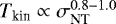 $T_{\textrm{kin}}\propto\sigma_{\textrm{NT}}^{0.8-1.0}$