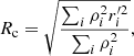 $$ \begin{aligned} R_{\mathrm{c} }= \sqrt{\frac{\sum _i \rho _i^2 r_i^{\prime 2}}{\sum _i \rho _i^2}}, \end{aligned} $$