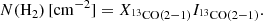 $$ \begin{aligned} N(\mathrm{H_2} )\,[\mathrm {cm}^{-2} ] = X_{\rm ^{13}CO(2-1)}I_{\rm ^{13}CO(2-1)}. \end{aligned} $$