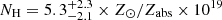 $ N_{\mathrm{H}}=5.3_{-2.1}^{+2.3}\times Z_{\odot}/Z_{\mathrm{abs}} \times10^{19} $