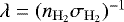 $\lambda=(n_{\mathrm{H_2}}\sigma_{\mathrm{H_2}})^{-1}$