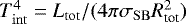 $T_{\mathrm{int}}^4=L_{\mathrm{tot}}/(4\pi\sigma_{\mathrm{SB}}R_{\textrm{tot}}^2)$