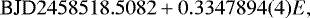 \begin{equation*}\textrm{BJD} 2458518.5082 + 0.3347894(4) E, \end{equation*}