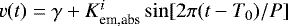 $v(t) = \gamma + K_{\textrm{em,abs}}^i \sin[2 \pi(t - T_0)/P]$