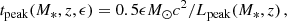 $$ \begin{aligned} t_{\rm peak}(M_*, z, \epsilon ) = 0.5 \epsilon M_{\odot } c^2/L_{\rm peak}(M_*,z) \, , \end{aligned} $$
