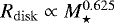 $R_{\mathrm{disk}}\propto M_{\star}^{0.625}$
