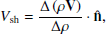 $$ \begin{aligned} {V_{\rm sh}} = \frac{{\Delta \left( {\rho \mathbf{V }} \right)}}{{\Delta \rho }} \cdot \mathbf{\hat{n} }, \end{aligned} $$