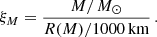 $$ \begin{aligned} \xi _{M} = \frac{M / \,{M}_{\odot }}{R(M) / 1000\,\mathrm{km} }\,. \end{aligned} $$