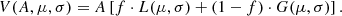 $$ \begin{aligned} V(A,\mu ,\sigma ) = A \left[f \cdot L(\mu ,\sigma ) + (1 - f) \cdot G(\mu ,\sigma )\right] . \end{aligned} $$