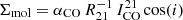 $ \Sigma_{\mathrm{mol}} = \alpha_{\mathrm{CO}}\, R_{21}^{-1}\, I_{\mathrm{CO}}^{21} \cos(i) $