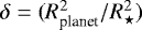 $\delta = (R_{\textrm{planet}}^2/R_{\star}^2)$