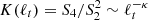 $ K(\ell_t)=S_4 / S_2^2 \sim \ell_t^{-\kappa} $