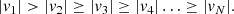 $$ \begin{aligned} |{ v}_1| > |{ v}_2| \ge |{ v}_3| \ge |{ v}_4| \ldots \ge |{ v}_N|. \end{aligned} $$