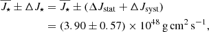 $$ \begin{aligned} \overline{J_\star }\pm \Delta J_\star&= \overline{J_\star }\pm (\Delta J_{\mathrm{stat} } + \Delta J_{\mathrm{syst} })\nonumber \\&= (3.90\pm 0.57) \times 10^{48}\,\mathrm{g\,cm^2\,s^{-1}}, \end{aligned} $$