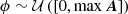 $$ \begin{aligned} \phi&\sim \mathcal{U} \left(\left[0, \max \boldsymbol{A}\right]\right)\end{aligned} $$