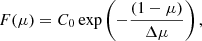 $$ \begin{aligned} F(\mu ) = C_0 \exp \left( - \frac{\left( 1-\mu \right)}{\Delta \mu } \right) ,\end{aligned} $$