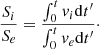 $$ \begin{aligned} \frac{S_i}{S_e}=\frac{\int _0^t { v}_i \mathrm{d}t^{\prime }}{\int _0^t { v}_e \mathrm{d}t^{\prime }}\cdot \end{aligned} $$