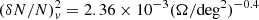 $ (\delta N/N)_v^2=2.36\times 10^{-3} (\Omega/{\rm deg}^2)^{-0.4} $