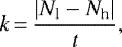 \begin{equation*}k\,{=}\,\frac{\lvert N_{\textrm{l}}-N_{\textrm{h}}\rvert}{t},\end{equation*}