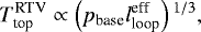 \begin{align*} T_{\textrm{top}}^{\textrm{RTV}} \propto \left(p_{\textrm{base}} l_{\textrm{loop}}^{\textrm{eff}} \right){}^{1/3},\end{align*}