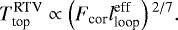 \begin{align*} T_{\textrm{top}}^{\textrm{RTV}} \propto \left({F_{\textrm{cor}}} {l_{\textrm{loop}}^{\textrm{eff}}} \right){}^{2/7}.\end{align*}