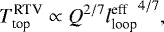 \begin{align*} T_{\textrm{top}}^{\textrm{RTV}} \propto Q^{2/7} {l_{\textrm{loop}}^{\textrm{eff}}}^{4/7},\end{align*}