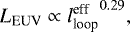 \begin{align*}L_{\textrm{EUV}} \propto {l_{\textrm{loop}}^{\textrm{eff}}}^{0.29}, \end{align*}