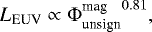 \begin{align*} L_{\textrm{EUV}} \propto {\Phi_{\textrm{unsign}}^{\textrm{mag}}}^{0.81},\end{align*}