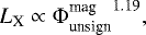 \begin{align*} L_{\textrm{X}} \propto {\Phi_{\textrm{unsign}}^{\textrm{mag}}}^{1.19}, \end{align*}