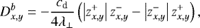 \begin{equation*}D^b_{x,y} = - \frac{c_{\textrm{d}}}{4\lambda_{\perp}} \left(\left| z_{x,y}^+ \right| z_{x,y}^- - \left| z_{x,y}^- \right| z_{x,y}^+ \right), \end{equation*}