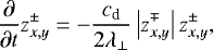 \begin{align*} \frac{\partial}{\partial t} z^{\pm}_{x,y} = - \frac{c_{\textrm{d}}}{2 \lambda_{\perp}} \left| z^{\mp}_{x,y} \right| z^{\pm}_{x,y}, \end{align*}