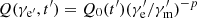 $ Q (\gamma_{\mathrm{e}^\prime},t^\prime) = Q_0 (t^\prime) (\gamma_{\mathrm{e}}^\prime/\gamma_{\mathrm{m}}^\prime)^{-p} $