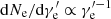 $ \mathrm{d}N_{\mathrm{e}}/\mathrm{d}\gamma_{\mathrm{e}}^\prime \propto \gamma_{\mathrm{e}}^{\prime-1} $