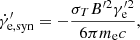 $$ \begin{aligned} \dot{\gamma }_{\mathrm{e,syn} }^{\prime } = -\frac{\sigma _{T} B^{\prime 2} \gamma _{\mathrm{e} }^{\prime 2}}{6 \pi m_{\mathrm{e} } c}, \end{aligned} $$