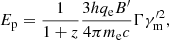 $$ \begin{aligned} E_{\rm p} = \frac{1}{1+z} \frac{3 h q_{\rm e} B^{\prime }}{4 \pi m_{\rm e} c} \Gamma \gamma _{\rm m}^{\prime 2}, \end{aligned} $$