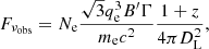 $$ \begin{aligned} F_{\nu _{\mathrm{obs} }}=N_{\mathrm{e} } \frac{\sqrt{3} q_{\mathrm{e} }^{3} B^{\prime } \Gamma }{m_{\mathrm{e} } c^{2}} \frac{1+z}{4 \pi D_{\rm L}^{2}}, \end{aligned} $$