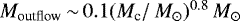 $M_{\textrm{outflow}}\,{\sim}\,0.1 (M_{\textrm{c}}/\, {M_{\odot}}){}^{0.8} \, {M_{\odot}}$