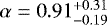 $\alpha=0.91^{+0.31}_{-0.19}$
