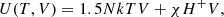 $$ \begin{aligned} U(T,V) = 1.5 N k T V + \chi H^+ V, \end{aligned} $$
