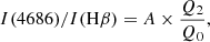 $$ \begin{aligned} I(4686)/I(\mathrm{H}\beta ) = A \times \frac{Q_2}{Q_0}, \end{aligned} $$