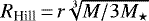 $R_{\textrm{Hill}}\,{=}\,r\sqrt[3]{M/3M_{\star}}$