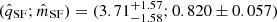 $ (\hat{q}_{\mathrm{SF}}; \hat{m}_{\mathrm{SF}})=(3.71_{-1.58}^{+1.57}; 0.820\pm0.057) $