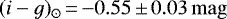 $(i-g)_{\odot}\,{=}\,{-}0.55\,{\pm}\,0.03\,\mathrm{mag}$