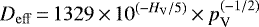 $D_{\mathrm{eff}}\,{=}\,1329\,{\times}\,10^{(-H_{\mathrm{V}}/5)}\,{\times}\, p_{\textrm{V}}^{(-1/2)}$