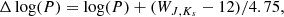$$ \begin{aligned} \Delta \log (P) = \log (P) + (W_{{J,K_s}}-12)/4.75, \end{aligned} $$