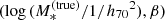 $ (\log{({M_*^{\mathrm{(true)}}}/{1/h_{70}}^2)},\beta) $