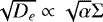$\sqrt{D_e}\propto \sqrt{\alpha}\Sigma$