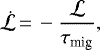 \begin{equation*}\dot{\mathcal{L}}\,{=}\,-\frac{\mathcal{L}}{\tau_{\textrm{mig}}}{,}\end{equation*}