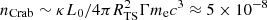 $ n_{\rm Crab}\sim \kappa L_0/4\pi R^2_{\rm TS}\Gamma m_{\rm e} c^3\approx 5\times 10^{-8} $